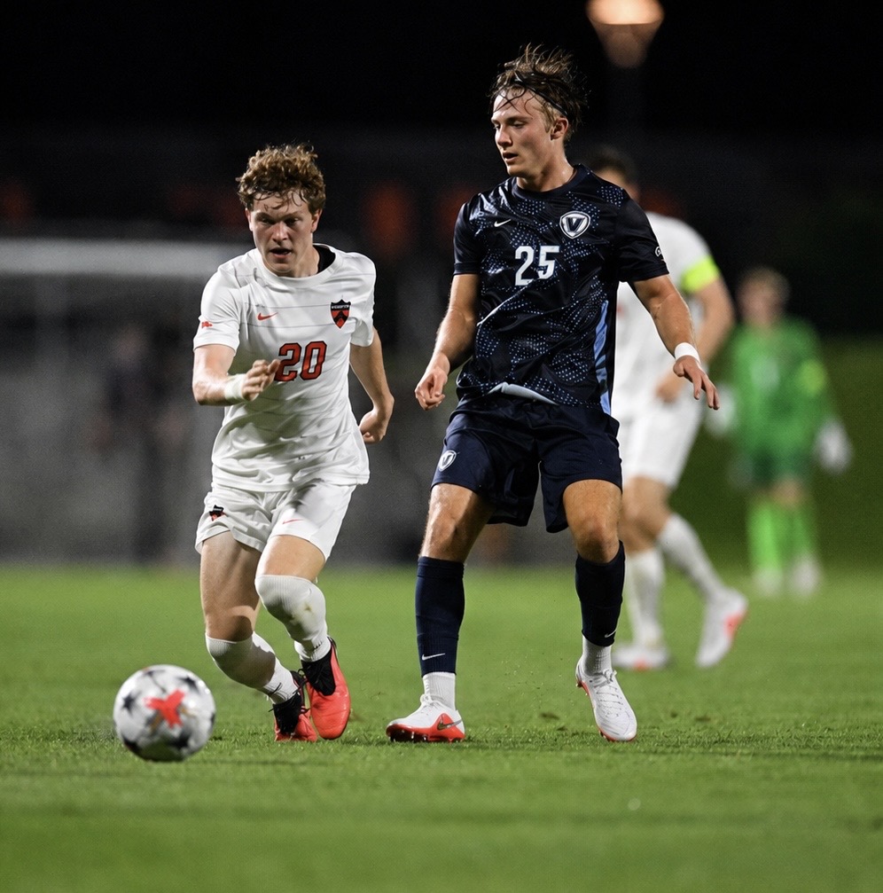 Gleb Bogdanov in his navy Villanova number 25 jersey during a match